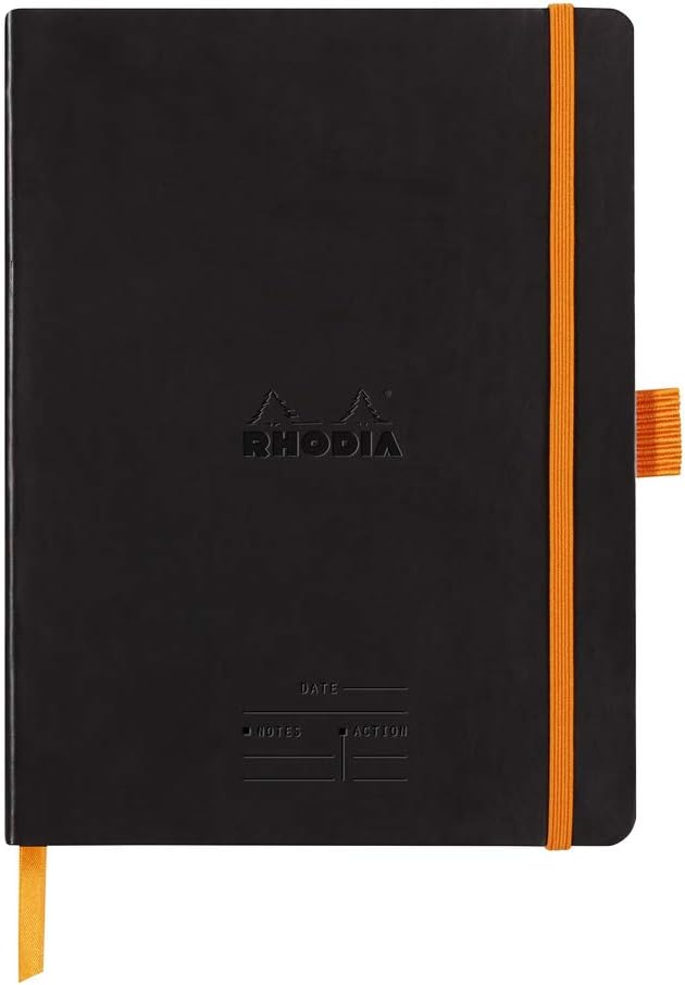 RHODIA 117782C, Soft Meeting Notebook Black, A5+, Pre-Printed Date/Notes/Action, 160 Detachable Pages