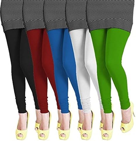 Seona'V' Cut Women Leggings 'Cotton' 'Churidar' Combo Pack(BLACK,MAROON,BLUE,WHITE&GREEN)
