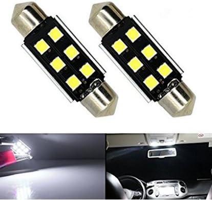 LED Car Interior Reading Lighting License Plate Dome Lights Bulbs with Canbus Error Free 6-3030 SMD Chipsets Xenon White 6000K,Pack of 2 (36 mm)