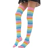 Benefeet Sox Funny Pink Striped Thigh High Socks for Women Cute Stripe Knee High Socks for Teen Girls Colorful Long Tube Sock