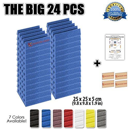 Arrowzoom24 Acoustic Panels Wedge Sound Absorbing Acoustic Treatment Tiles 25x25x5cm Recording Studio Noise Cancellation 26kg/m3 High Density Acoustical Walls Dampening Foam Fire Retardant 1134 BLUE