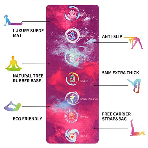 Umineux Yoga Mat - Eco Friendly Extra Thick 5mm Yoga Mat, Non Slip Natural Suede 2-in-1 Mat&Towel, Premium Print Exercise Fitness Mat with Carrying Strap&Bag for All Types of Yoga