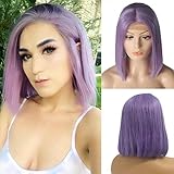 Lilac Bob Wigs for Black Women Pre Plucked Colored Human Hair Lace Front Wig 180% Density 13x4 Glueless Lace Frontal Bob 12 Inch