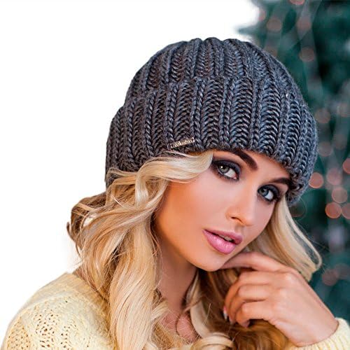Women’s Knit Fleece Beanie - Fisherman Men’s Winter Wool Grey Cap
