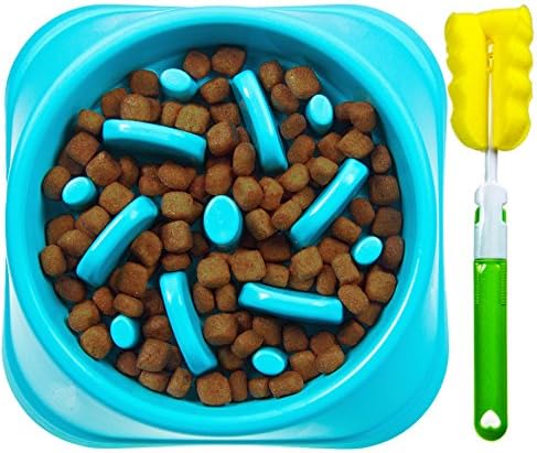 Ocimad Fun Slow Feed Eating Stop Bloat Pet Bowl for Dog Sky Blue with Cleaning Brush Durable Anti-Skid Eco-Friendly Dishwasher Safe