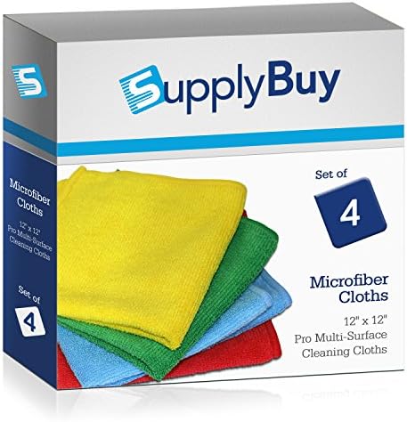 SupplyBuy Pro Multi-Surface Microfiber Towels | All-Purpose Cleaning Cloths | Pack of 4 - 12x12 (12" x 12")