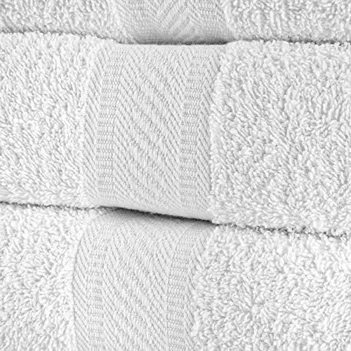 Sweet Needle Set of 6 Towels - 2 Bath Towels, 2 Hand Towels and 2 Washcloths Cotton Daily Use, Hotel Quality, Soft, Highly Absorbent, Quick Dry, Lightweight (White)