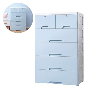 Nafenai 4-Drawer with 2 Cabinet Plastic Storage Bin Baby Closet Toy Box Clothes Storage Cabinet (2)