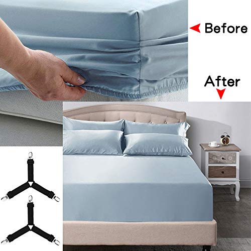 Yotako 4X Triangle Adjustable Fitted Bed Sheet Straps, Elastic Mattress Clips Sheet Grippers, Suspenders Bed Sheet Holder Corner Straps Sheet Fasteners Sheet Band - Thumbnail 5