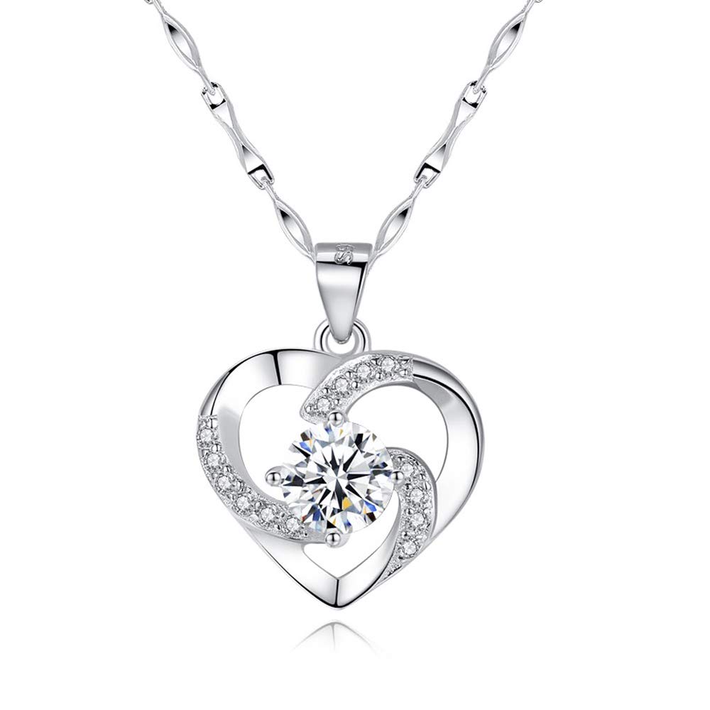 wynn's Silver Necklace for Women, 925 Sterling Silver Heart Necklace, 45cm Love Heart Necklace Pendant Set with White Cubic Zirconia, Gift for Lady Girlfriend Mother Wife — image 1