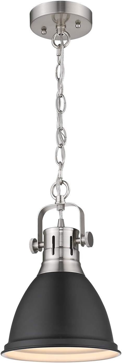 Emliviar 1-Light Industrial Pendant Light, 8 inch Modern Dome Hanging Light with Metal Shade, Black Finish, 4054M BN/BK - - 