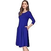 MISSKY Womens Dresses 3/4 Long Sleeve Loose Swing Royal Blue Dresses for Women,3XL