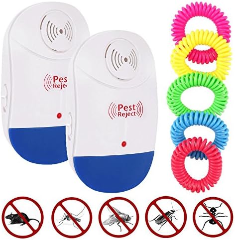 Pest Control Set-2 Indoor Ultrasonic Pest Repeller and 5 outdoor Mosquito Repellent Bracelet For Mice Fleas Spiders Ants Roaches Flies Mosquitoes Etc.(Model C)