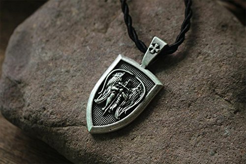 HANDMADE JEWELLERY - Viking Necklace Archangel St.Michael Protect Me Saint Shield Protection Pendant Jewelry -Gift for Men - Women - Adult - Luxury Gift (Silver)