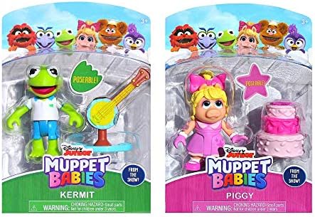 Muppets Babies Piggy & Kermit Gift Set of (2) Figures with Piggy & Birthday Cake Plus Kermit & Banjo
