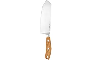 Cravings Go-To Santoku Knife – 7-Inch Serrated Stainless Steel Blade with Organic Ashwood Handle, Ideal for Slicing, Dicing, 