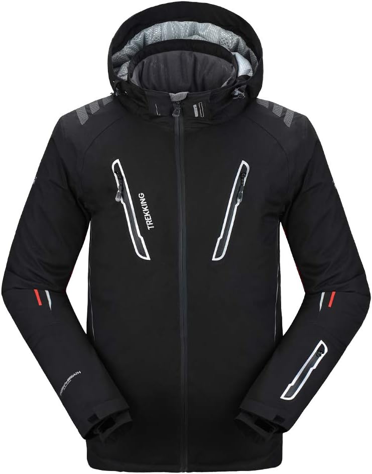 PELLIOT Men's Ski Jacket with Removable Hood Waterproof Windproof Antifouling Multi-Pockets Ski Clothes Fluorescent