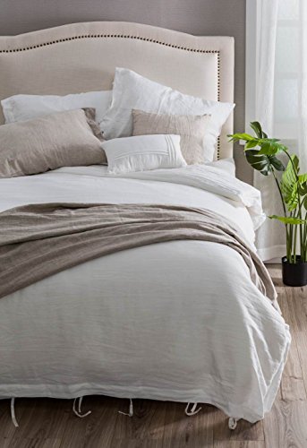 meadow park Stone Washed Linen Duvet Cover Set 3 Pieces, Queen 90 inches x 94 inches, Pillow Shams 20 inches x 26 inches, Ties Closure Style - Corner Ties - Super Soft, White
