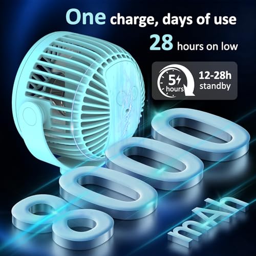 ITSHINY Ventilatore per Passeggino, 8000mAh Ventilatore Portatile Usb Ricaricabile, Ventilatore da tavolo con Treppiede flessibile 4 velocità per Passeggino, Tapis Roulant, Culle, Tenda