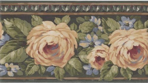 Green Gold Yellow Rose Floral Wallpaper Border 76728 CN