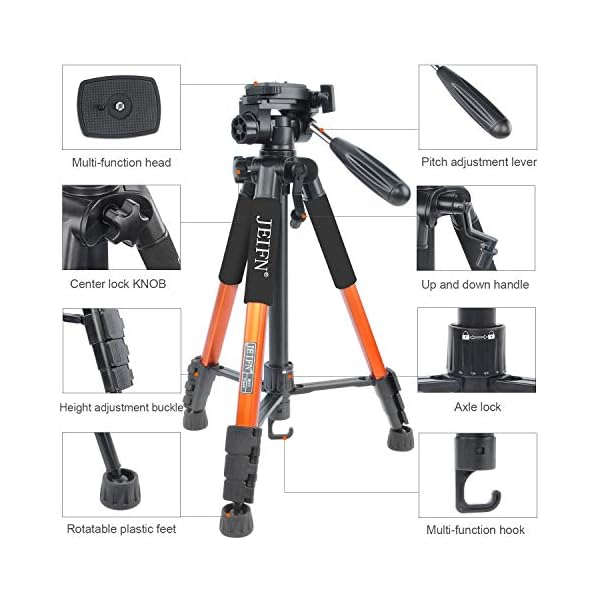 JEIFN Q111 Professionelle Aluminium Kamera Stativ Camcorder Stand mit Pan Kopfplatte für DSLR DV Videoständer Orange – Bild 4