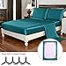 HollyHOME Silky Soft Luxury 4 Piece Deep Pocket Full Satin Sheet Set, Free Fitted Sheet Straps Included, Teal