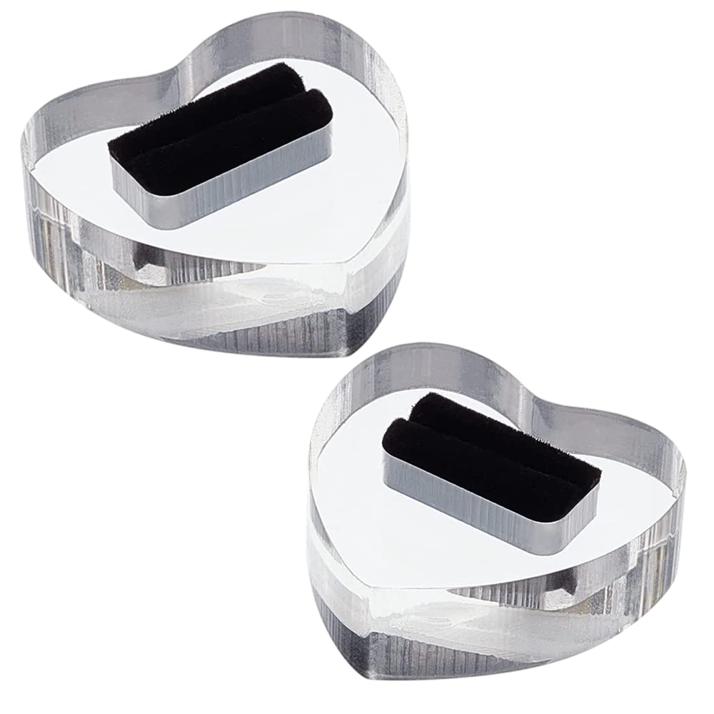 WANGXC Heart Shape Ring Holder - 2Pcs Clear Acrylic Ring Holder for Women & Girls, Fits Jewellery Ring & Earring Display