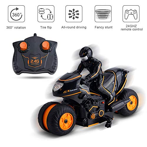 Womdee Remote Control Stunt Motorcycle, 2.4G 360 Degree Spinning Action Rotating Drift Stunt Motorbike High Speed RC Motorbikes, Drift Stunt Car Motorbike for Kids Age 4,5,6,7,8 and Up Year Old