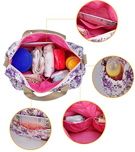 Ecokaki(TM) Fashion Multifunction Diaper Tote Bags Baby Nappy Bag Larger Capacity Mummy Handbag Messenger Bag, Green Flower - Thumbnail 3
