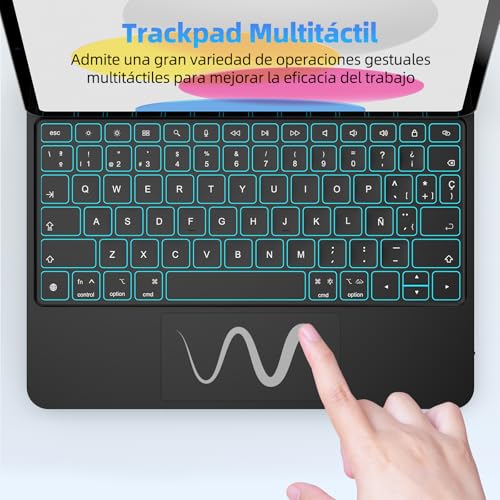 Bettdow Keyboard for iPad 10 Generation 10.9" 2022/11 Generation A16 11" 2025, Spanish Ñ Magnetic Design Floating Keyboard with Trackpad and Backlit, Black