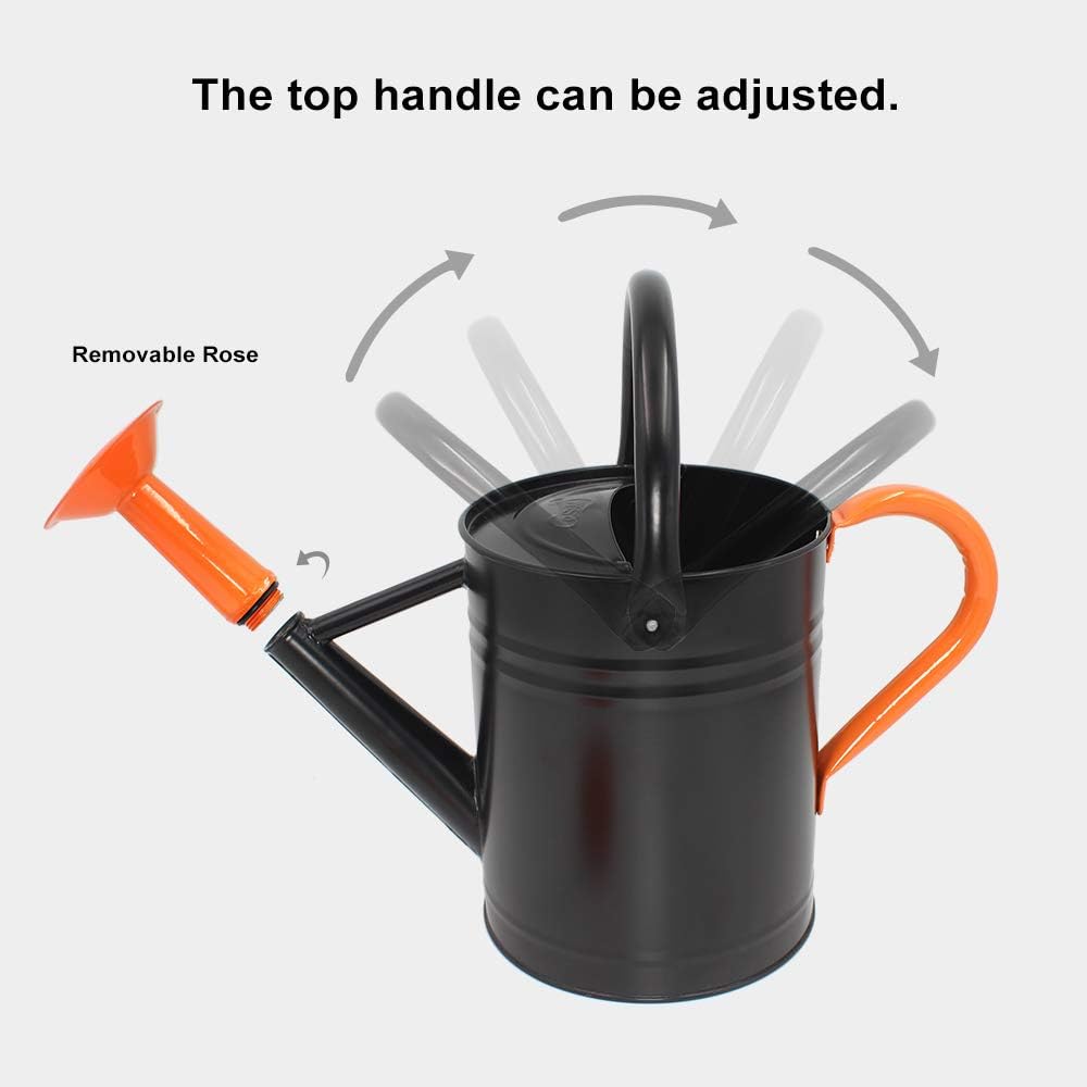 Cesun Metal Watering Can Galvanized Steel Watering Pot with Removable Spray Spout, Movable Upper Handle, Easy to Use for Outdoors Gardening, 1 Gallon-Baked Orange : Garden & Outdoor