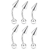 Hnxnskt Angel Bites Piercing Jewelry Surgical Steel Vertical Labret Lip Jewelry 16G Snake Bites Piercing Jewelry Curved Barbell Long Spike Eyebrow Rings for Women Men Bar Length 6mm/8mm/10mm