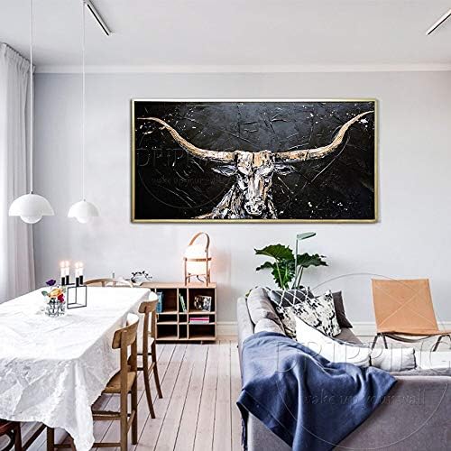 GYXYZS Artist Hand-Painted Longhorns Oil Painting for Wall Decor Hand-Painted Bull Oil Painting