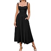 KUTUMAI Floral Corset Midi Dress Flowy Slit Summer Spring Wedding Guest Dresses for Women Sundress with Pockets