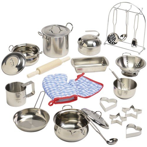 Constructive Playthings CHN-20 Kid-Sized Stainless Steel Cookware for Pretend Play, Grade: Kindergarten to 4, 14.6" Height, 8.5" Wide, 5" Length