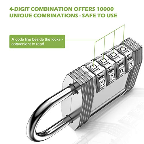KeeKit Combination Lock 2 Pack, 4 Digit Padlock with Combination for Gym, Locker, Sports, School, Gate, Fence, Case, Toolbox, Hasp and Storage, Cabinet - Easy to Set Your Own Combo (Silver) - Thumbnail 2
