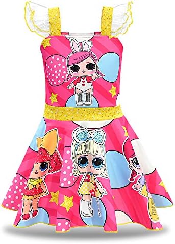 Pandamo Little Girls Dress Flying Sleeve Printing Casual Pageant Party Birthday Dress