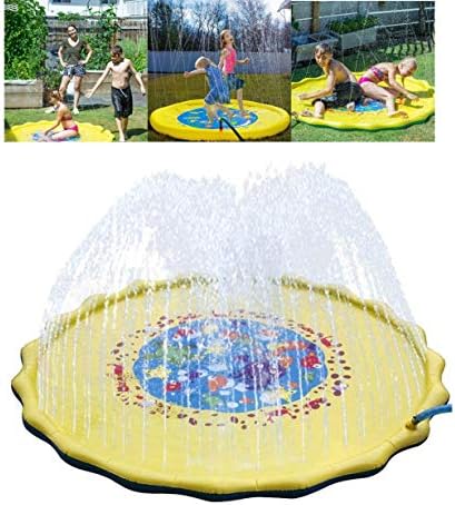 LIJUEZL 170cm Water Sprinkler Spray Mat, Children's Lawn Play Mat PVC Inflatable Water Spray Toy for Baby Outdoor Beach Fun Activity
