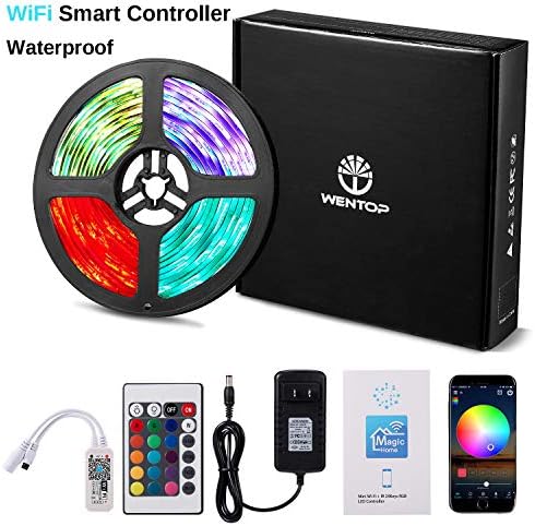 WenTop Waterproof LED Light Strip Kit SMD 5050 16.4 Ft (5M) RGB WiFi Wireless Smart Phone Controlled Strip Lights Kit Works with Android and iOS,IFTTT, Google Assistant and Alexa
