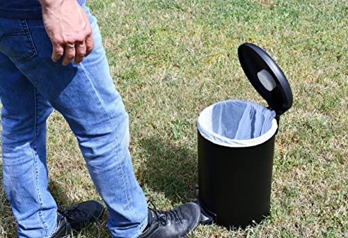 Premium Dog Waste Trash Can with Integrated Fly Trap for Small and Medium Sized Dogs (to 50 lbs.), Stainless Steel, Black, for Poop Bag, Pooper Scooper and Shovel Disposal