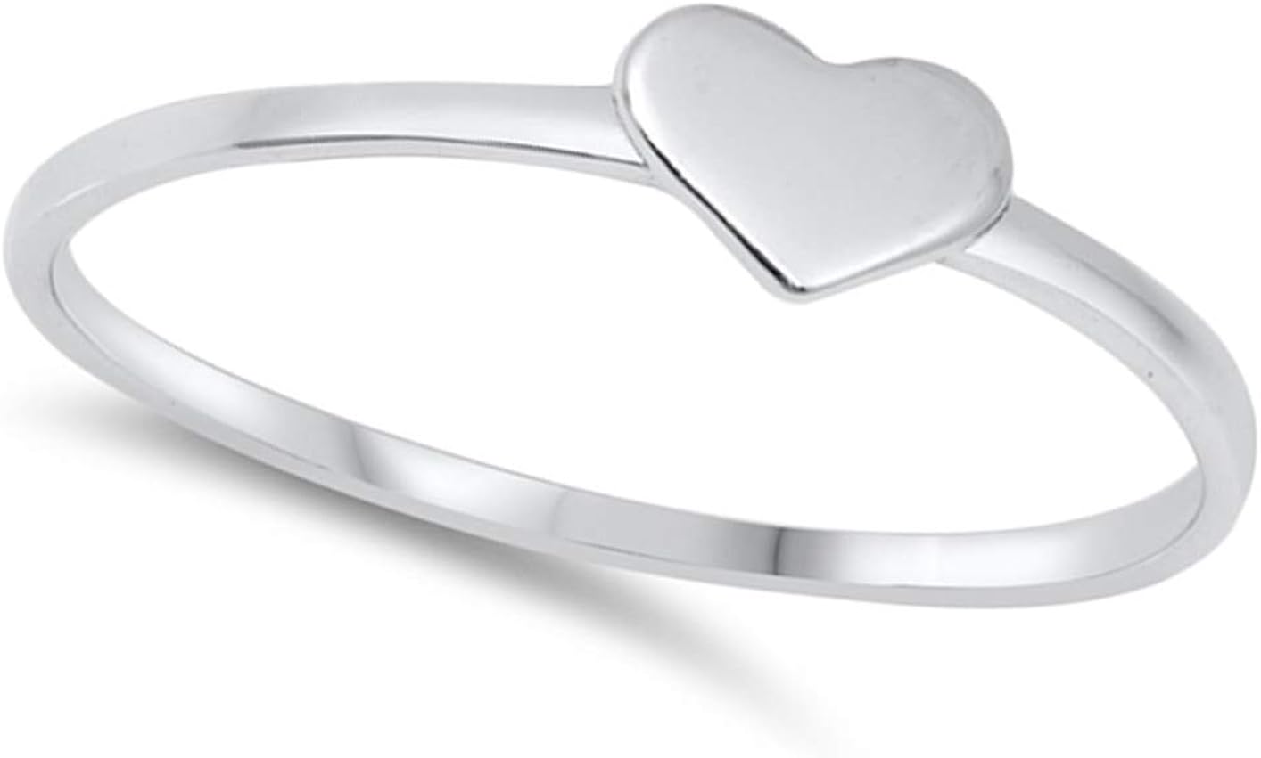 Polished Simple Flat Promise Heart Love Ring New .925 Sterling Silver Band Sizes 4-10
