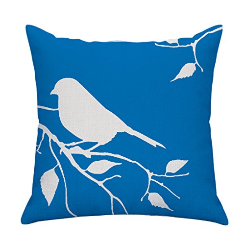 LAZAMYASA Square Cartoon Bird Printed Cushion Cover Cotton Throw Pillow Case Sham Slipover Pillowslip Pillowcase For Home Sofa Couch Chair Back Seat,4PCS,Blue,18x18in - Thumbnail 3