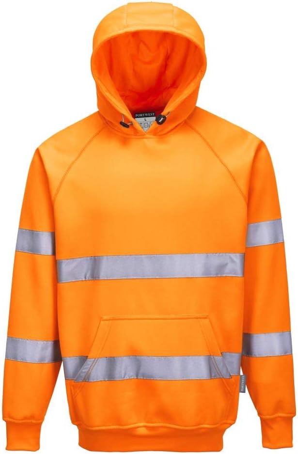 Portwest B304 Hi Vis Mens Hoodie Reflective Pullover High Visibility Hooded Sweatshirt Safety Workwear With Reflective Tape Orange Small - Image 3