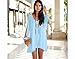 QIYUN.Z Women's Long Batwing Sleeve Mini V-Neck Irregular Hem Casual Loose Chiffon Dress Azure