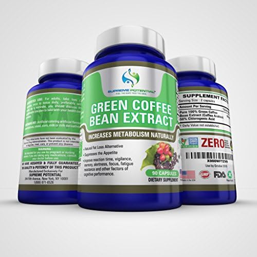 Supreme Potential 100% Pure Green Coffee Bean Extract for Natural Weight Loss and Metabolism Support - 800mg Capsules - 90 Capsules - 45 Day Supply - Manufactured in USA.