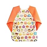 Hi Sprout Unisex Infant Toddler Baby Super Waterproof Sleeved Bib, Reusable Bib with Sleeves& Pocket, Multi Patterns, 6-24 Months (cute face)