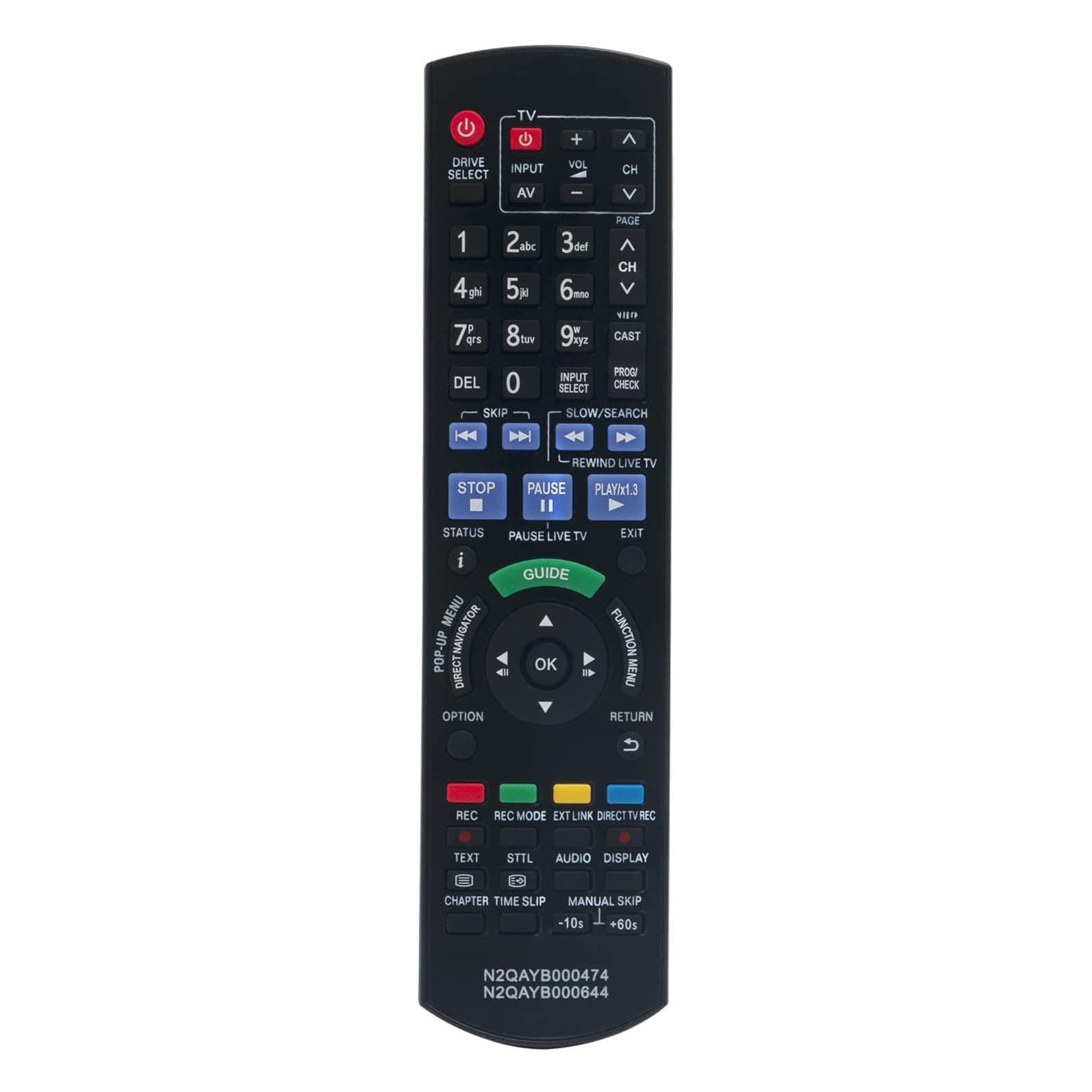 VINABTY N2QAYB000474 N2QAYB000644 Sub N2QAYB000473 Replacement Remote Compatible with Panasonic DVD Recorder DMRXS400 DMR-XS400EGK DMR-XS400EG DMR-BS785 DMR-BS885 DMR-BW780 DMR-EX773EBK DMR-EX83EB-K