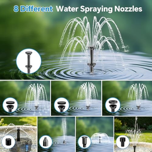 POPOSOAP Solar Water Fountain with Pond Filter Kit - 8W Solar Pump & 3000mAh Battery Backup, 8 Spray Modes & 1.5m Tubing for Outdoor Small Ponds, Bird Baths, Garden Water Features