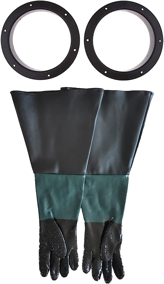 TINGSING 1 Pair Sandblasting Cabinet Gloves 23.6",Blast Protection, with 2 Glove Holders,Safety Work Gloves