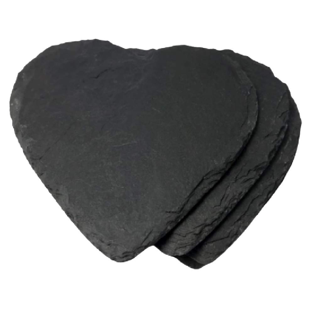 Nitaar Set of 4 Natural Slate Heart Shaped Drink Coasters - Ideal for Tea Coffee Mugs, Glasses, Cups